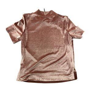 Anthropologie Krisha Velvet Mock Neck Short Sleeve Pink Top Size Small